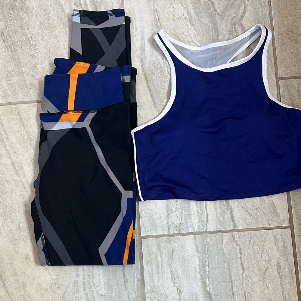 Fabletics Blue and White Racerback Sports Bra